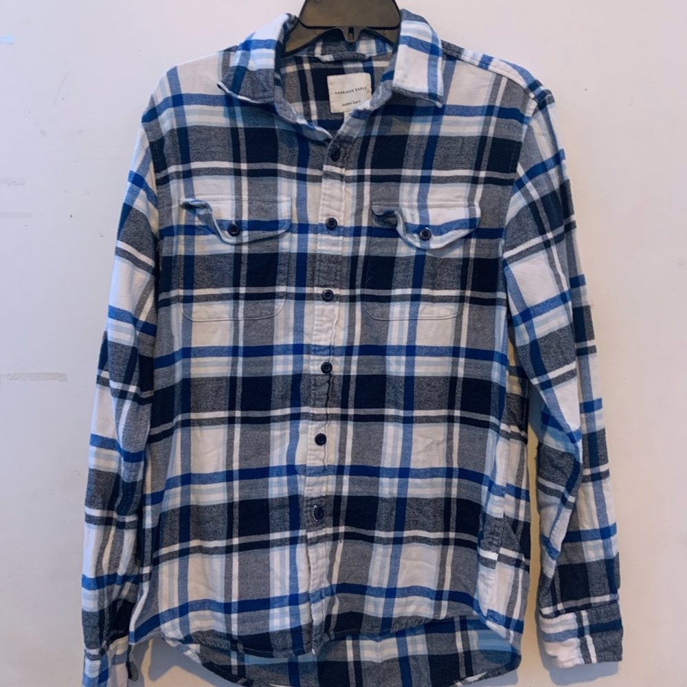 American eagle super soft blue flannel size s
